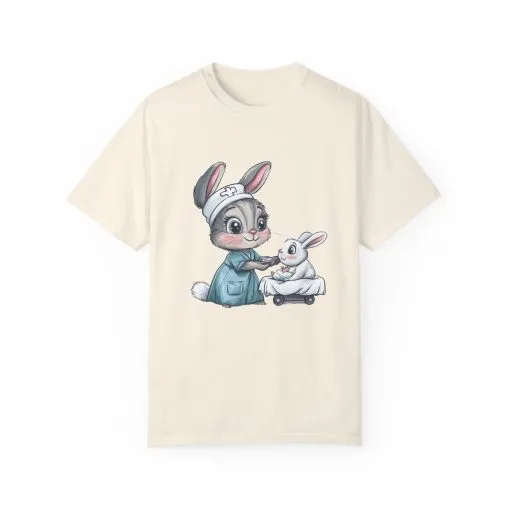 Cute Nurse Bunny Unisex Garment-Dyed T-Shirt - Image 6