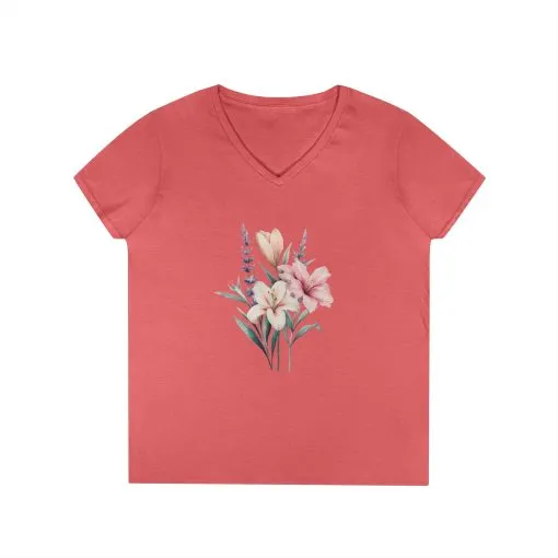 Floral Ladies' V-Neck T-Shirt | Comfortable & Stylish for Spring - Image 3