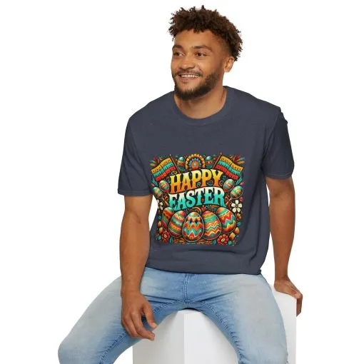 Happy Easter Unisex Softstyle T-Shirt - Colorful Easter Egg Design - Image 69