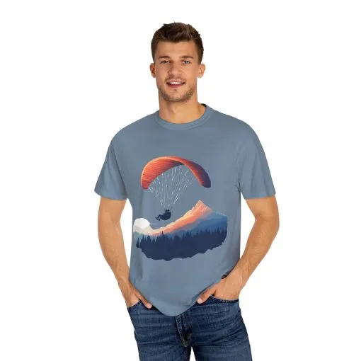 Adventure Awaits Unisex Garment-Dyed T-shirt - Paragliding and Mountain Design - Image 39