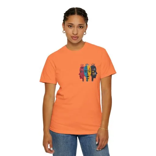 Vibrant Unisex Garment-Dyed T-Shirt with African Masks Design - Image 7