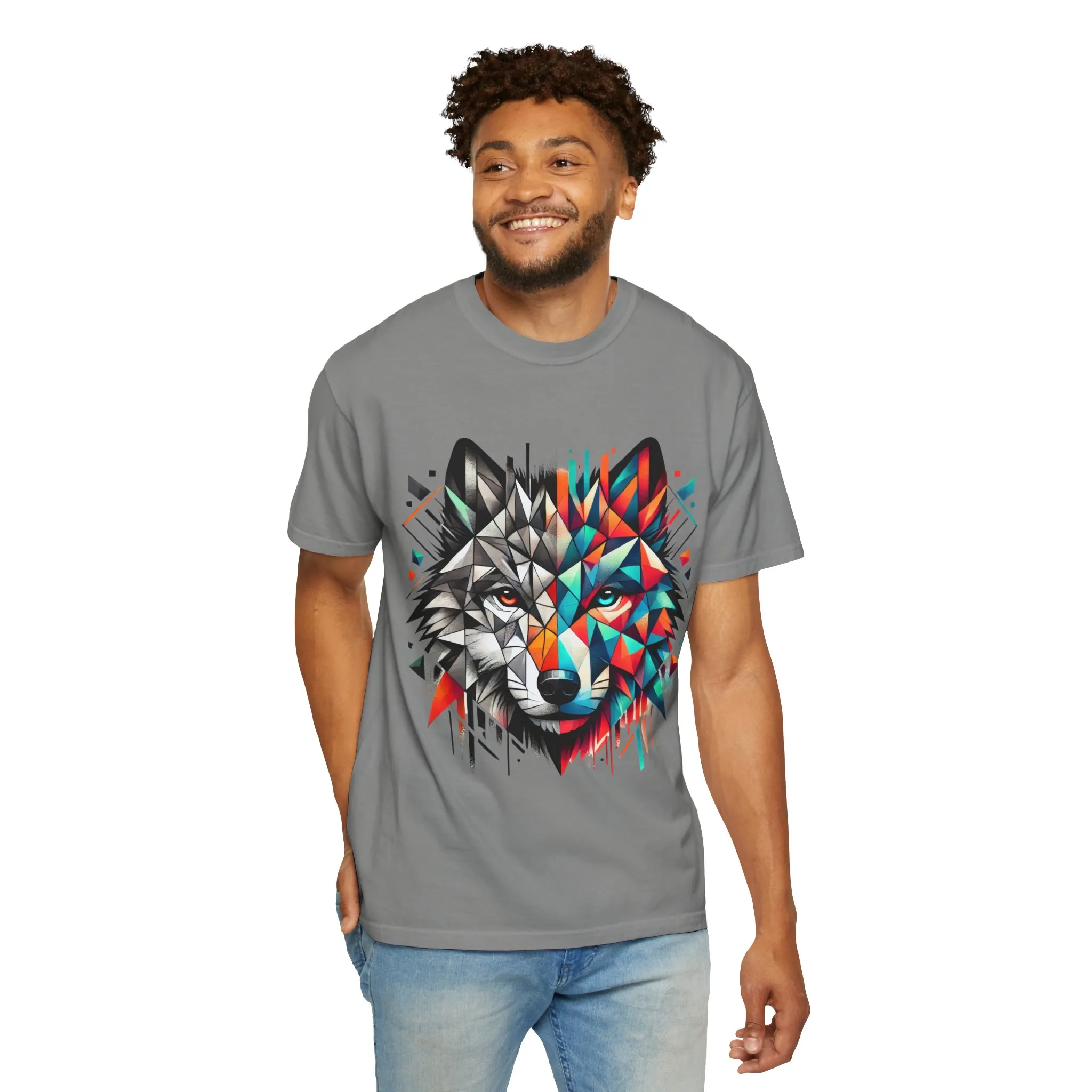 Vibrant Wolf Design Unisex Garment-Dyed T-Shirt - Colorful Art Tee - Image 23