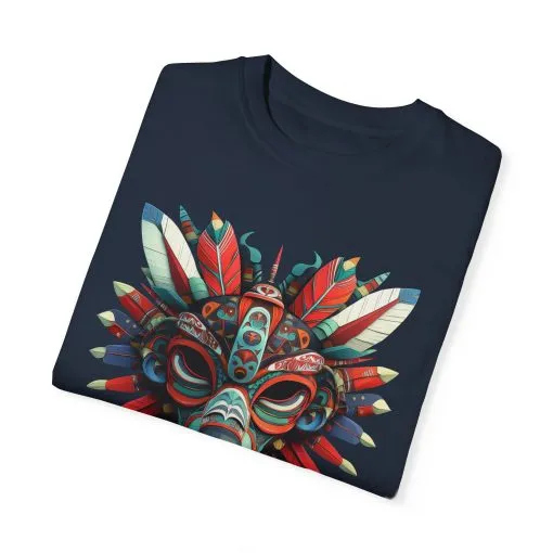 Vibrant Tribal Mask Unisex Garment-Dyed T-Shirt | Unique Festival Fashion - Image 51