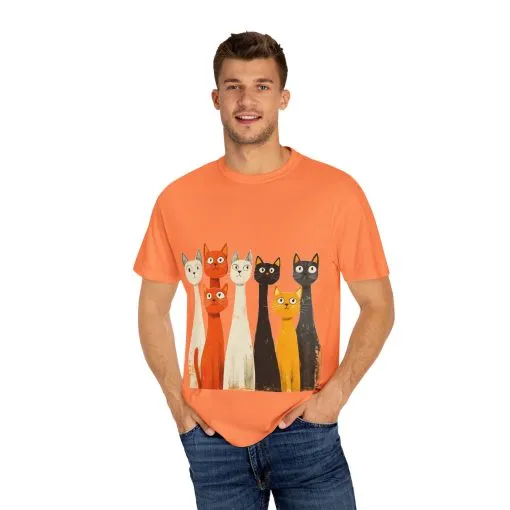 Vintage Cat Illustration Unisex Garment-Dyed T-Shirt - Perfect for Cat Lovers - Image 7