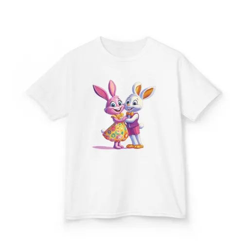 Cute Bunny Love Kids Heavy Cotton Tee - Adorable Cartoon Design for Spring Celebrations - Image 5