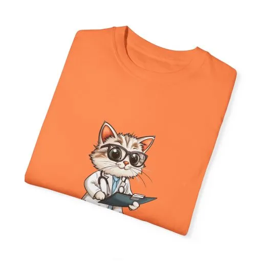 Funny Cat Doctor Unisex Garment-Dyed T-Shirt - Image 2