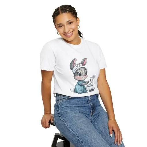 Cute Nurse Bunny Unisex Garment-Dyed T-Shirt - Image 4