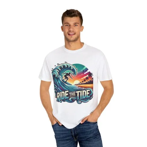 Ride the Tide Unisex Garment-Dyed T-shirt - Surfing Inspired Graphic Tee - Image 7