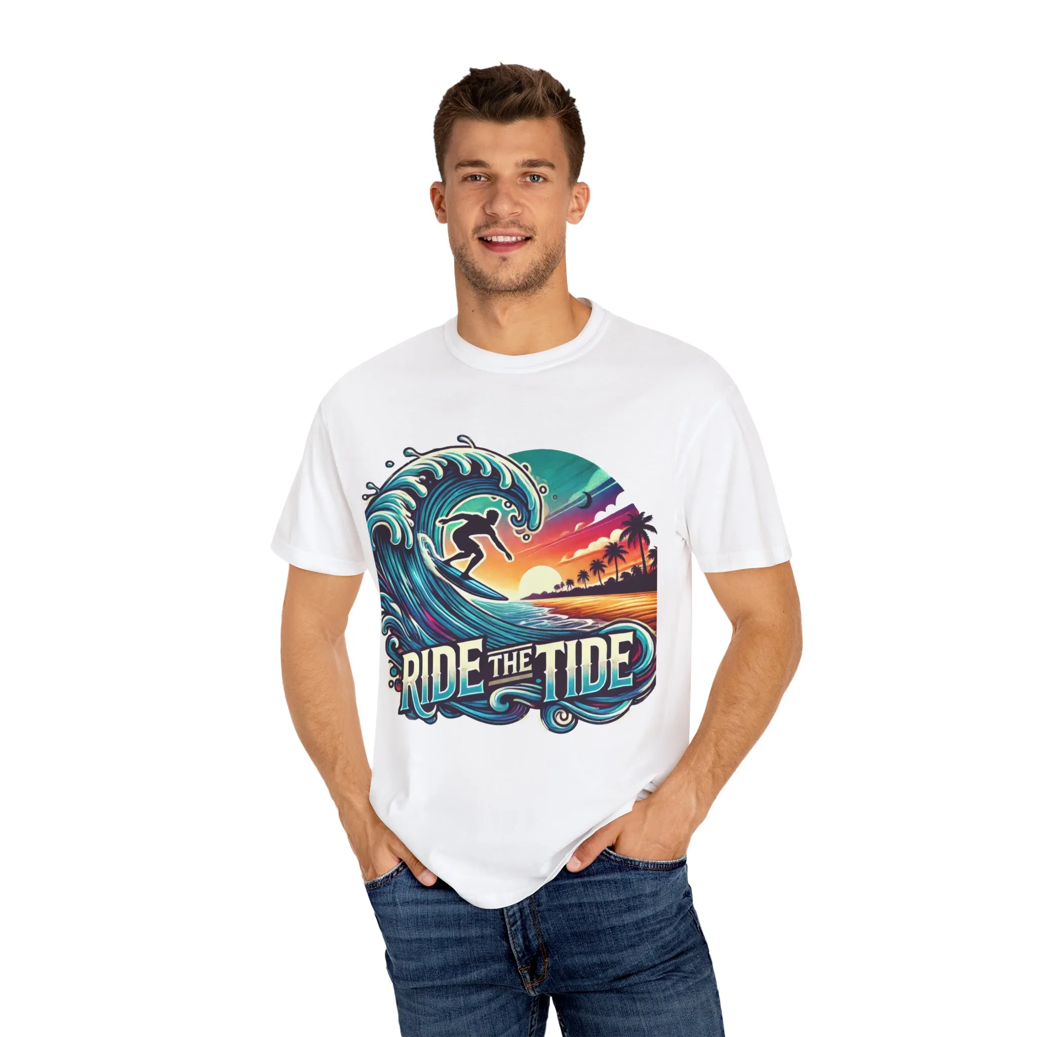 Ride the Tide Unisex Garment-Dyed T-shirt - Surfing Inspired Graphic Tee - Image 7
