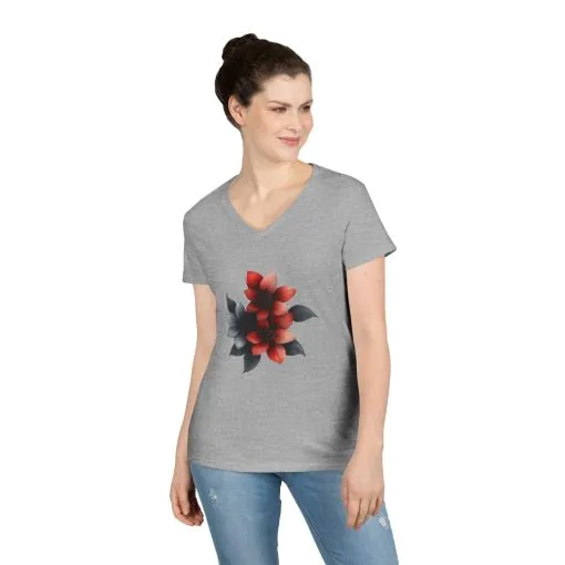 Floral Ladies' V-Neck T-Shirt - Elegant & Stylish Tee for Everyday Wear - Image 6