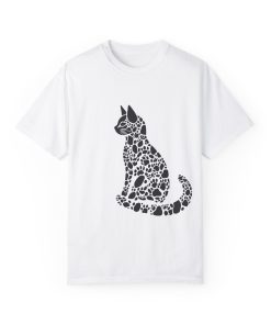 Unisex Cat Lover T-Shirt | Vintage Garment-Dyed Tee with Paw Print Cat Silhouette