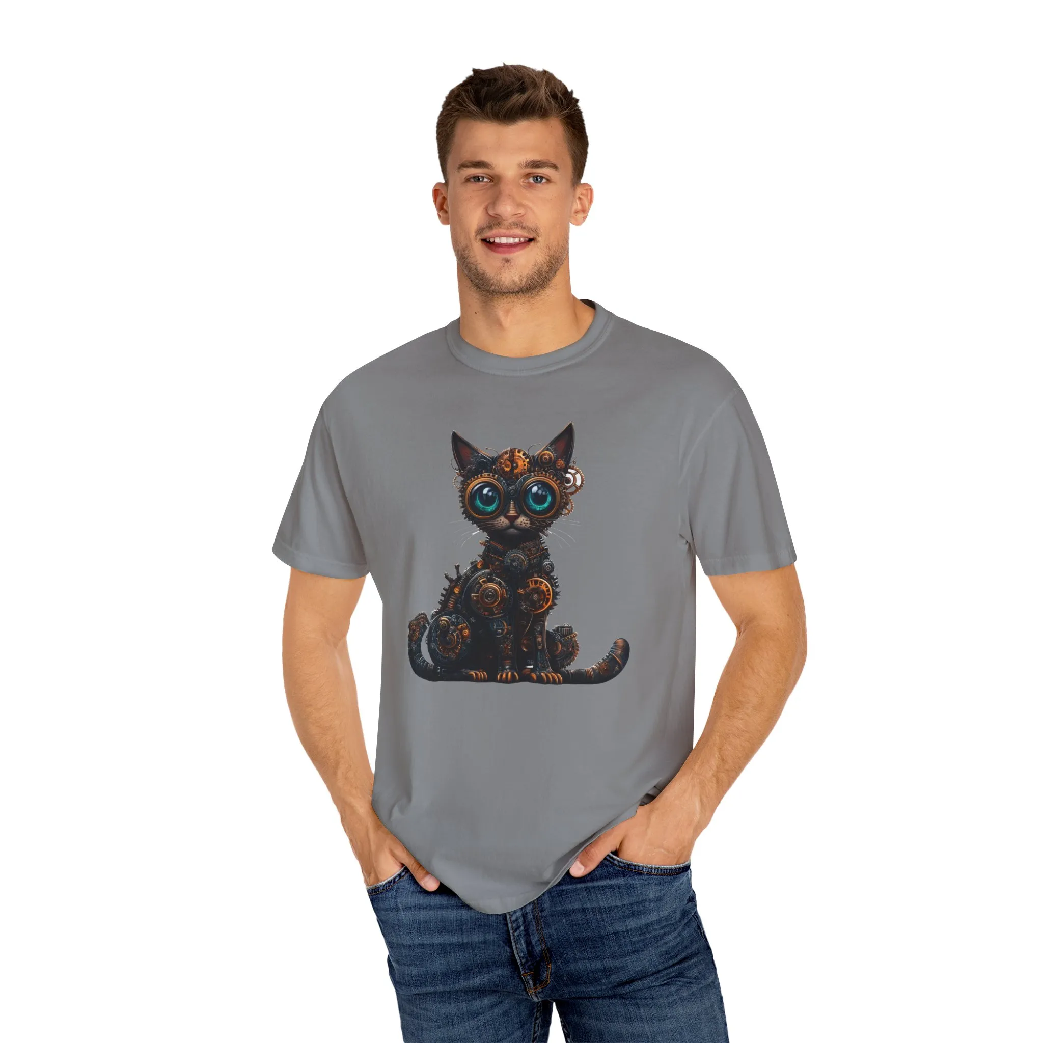 Steampunk Cat Unisex Garment-Dyed T-Shirt - Image 23