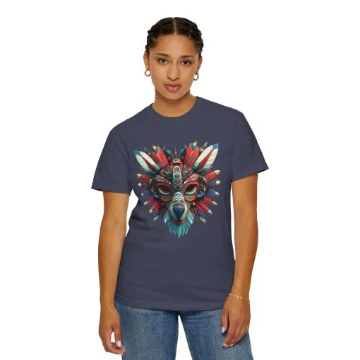 Vibrant Tribal Mask Unisex Garment-Dyed T-Shirt | Unique Festival Fashion - Image 40