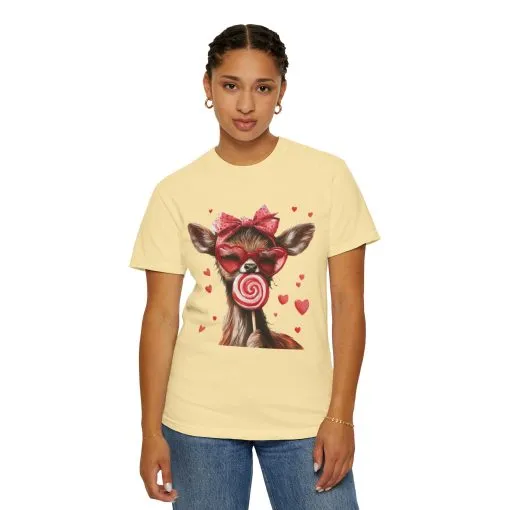 Cute Valentine’s Day Deer T-Shirt - Garment-Dyed Unisex Tee with Heart Design - Image 11