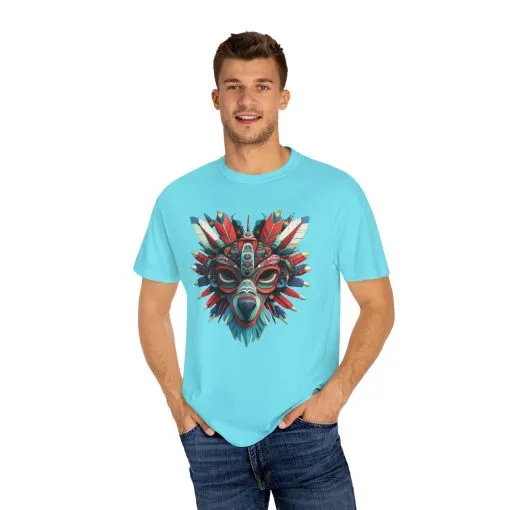 Vibrant Tribal Mask Unisex Garment-Dyed T-Shirt | Unique Festival Fashion - Image 23