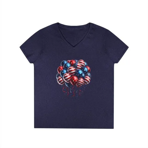 Patriotic Balloon V-Neck T-Shirt for Independence Day - Image 15