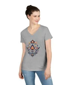 Floral Elegance Ladies' V-Neck T-Shirt | Boho Chic Style for Everyday Wear