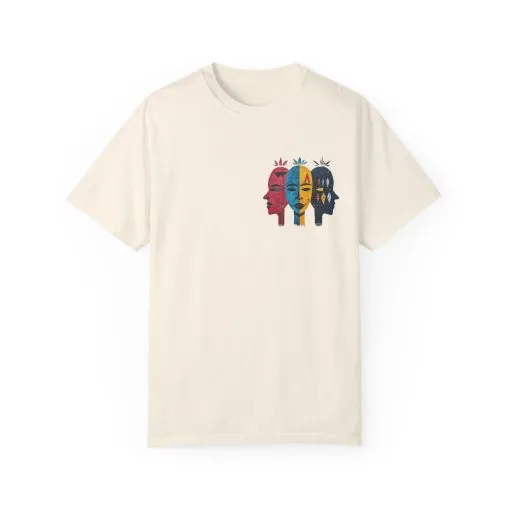 Vibrant Unisex Garment-Dyed T-Shirt with African Masks Design - Image 9