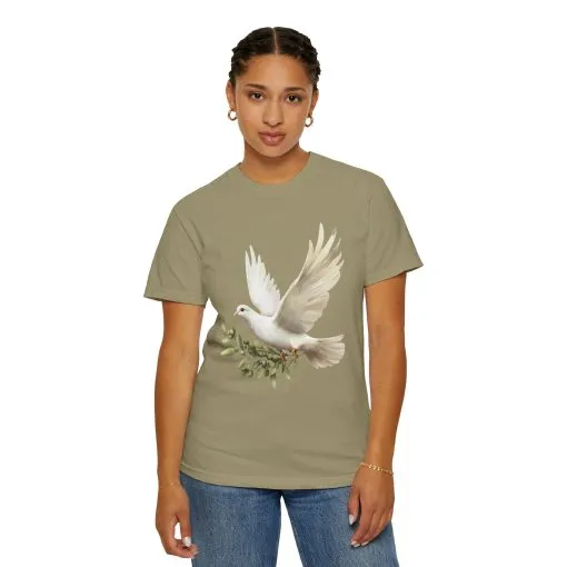 Serene Dove Unisex Garment-Dyed T-Shirt - Peaceful Nature Design - Image 11