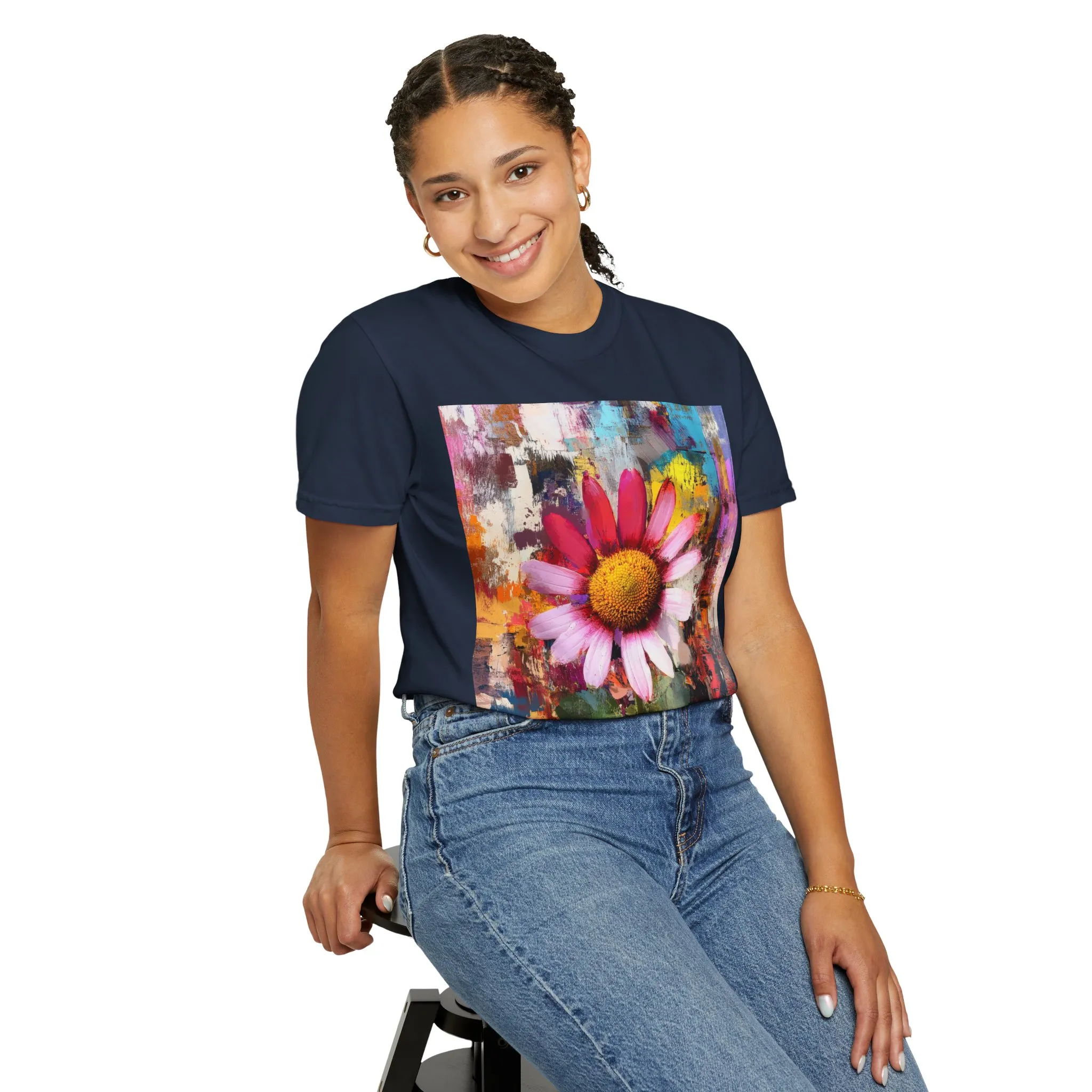 Colorful Floral Art Unisex Garment-Dyed T-Shirt - Image 24
