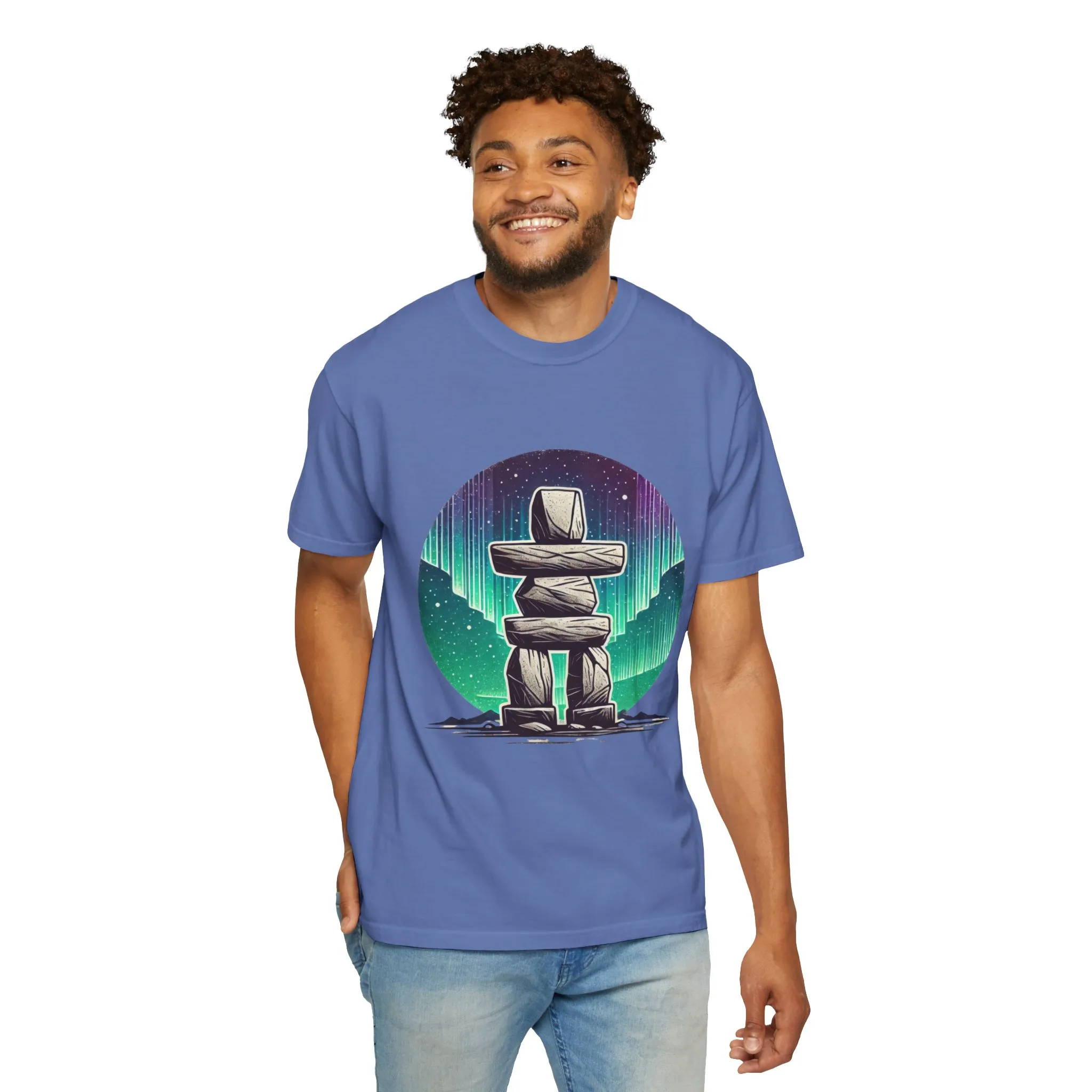Northern Lights Stone Cairn Unisex Garment-Dyed T-Shirt - Image 28