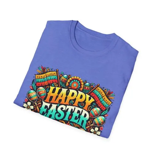 Happy Easter Unisex Softstyle T-Shirt - Colorful Easter Egg Design - Image 43