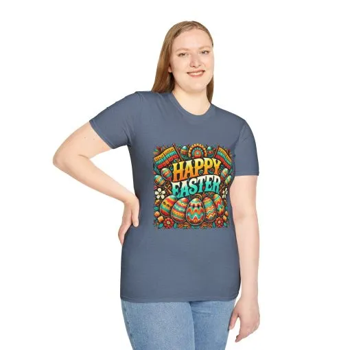 Happy Easter Unisex Softstyle T-Shirt - Colorful Easter Egg Design - Image 49