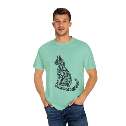 Unisex Cat Lover T-Shirt | Vintage Garment-Dyed Tee with Paw Print Cat Silhouette - Image 11