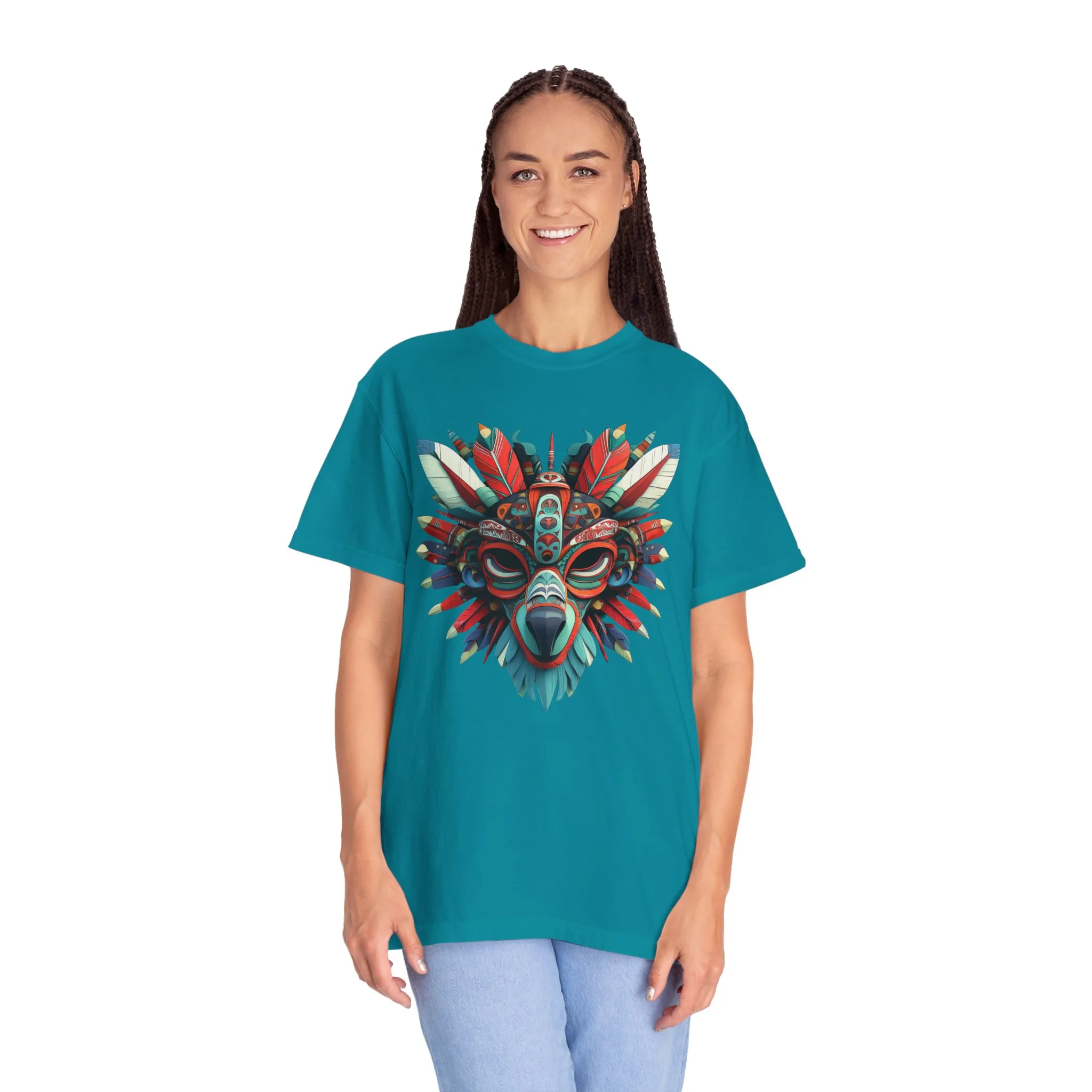 Vibrant Tribal Mask Unisex Garment-Dyed T-Shirt | Unique Festival Fashion - Image 19