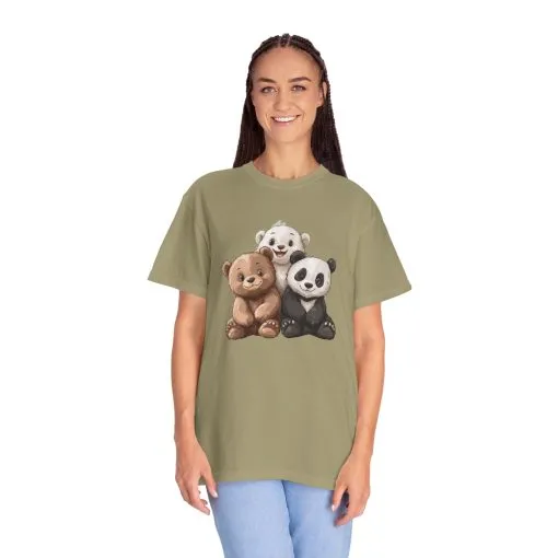 Adorable Bear and Panda Friends Unisex Garment-Dyed T-Shirt - Image 23
