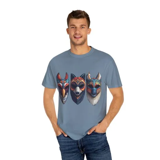 Tribal Mask Unisex Garment-Dyed T-Shirt | Artistic & Colorful Graphic Tee - Image 3