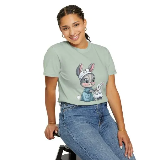 Cute Nurse Bunny Unisex Garment-Dyed T-Shirt - Image 24