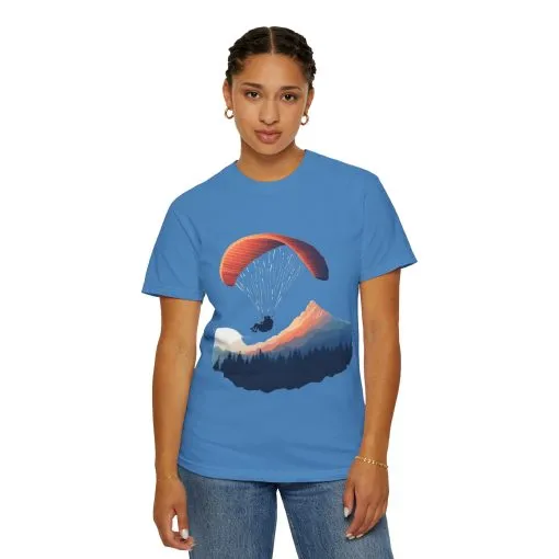 Adventure Awaits Unisex Garment-Dyed T-shirt - Paragliding and Mountain Design - Image 44