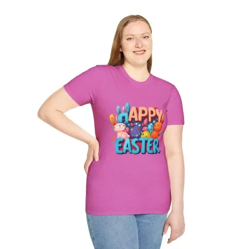 Happy Easter Unisex Softstyle T-Shirt - Fun Spring Bunny Design - Image 69