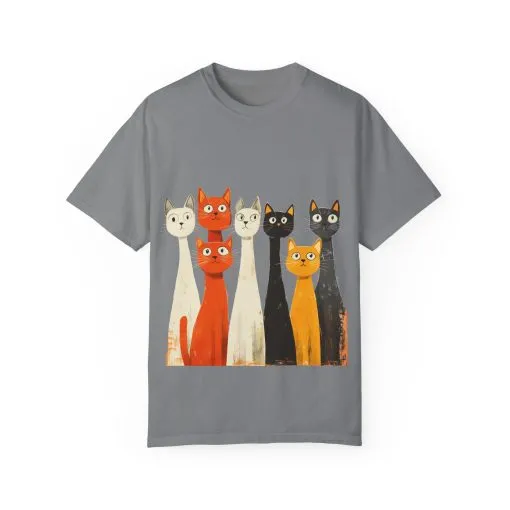 Vintage Cat Illustration Unisex Garment-Dyed T-Shirt - Perfect for Cat Lovers - Image 25