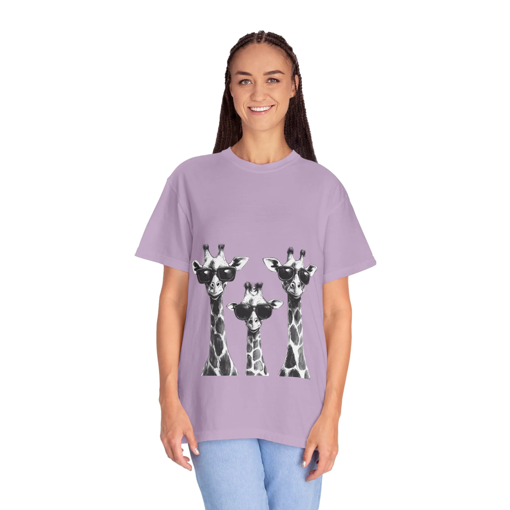Cool Giraffe Sunglasses Unisex Garment-Dyed T-shirt - Image 36