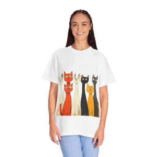Vintage Cat Illustration Unisex Garment-Dyed T-Shirt - Perfect for Cat Lovers - Image 4