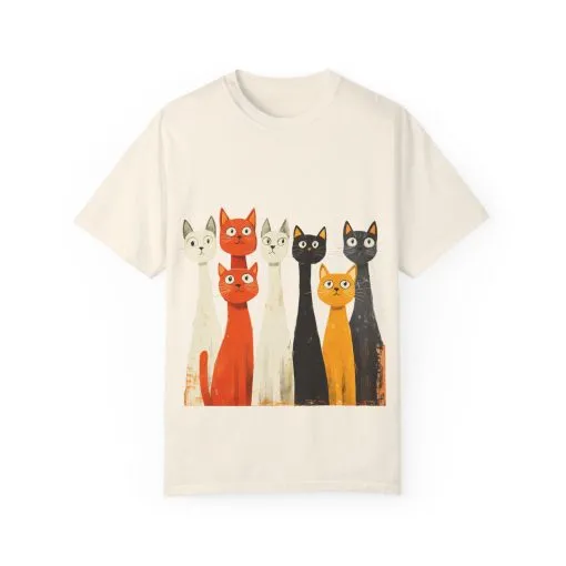 Vintage Cat Illustration Unisex Garment-Dyed T-Shirt - Perfect for Cat Lovers - Image 9