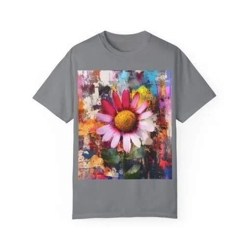 Colorful Floral Art Unisex Garment-Dyed T-Shirt - Image 2