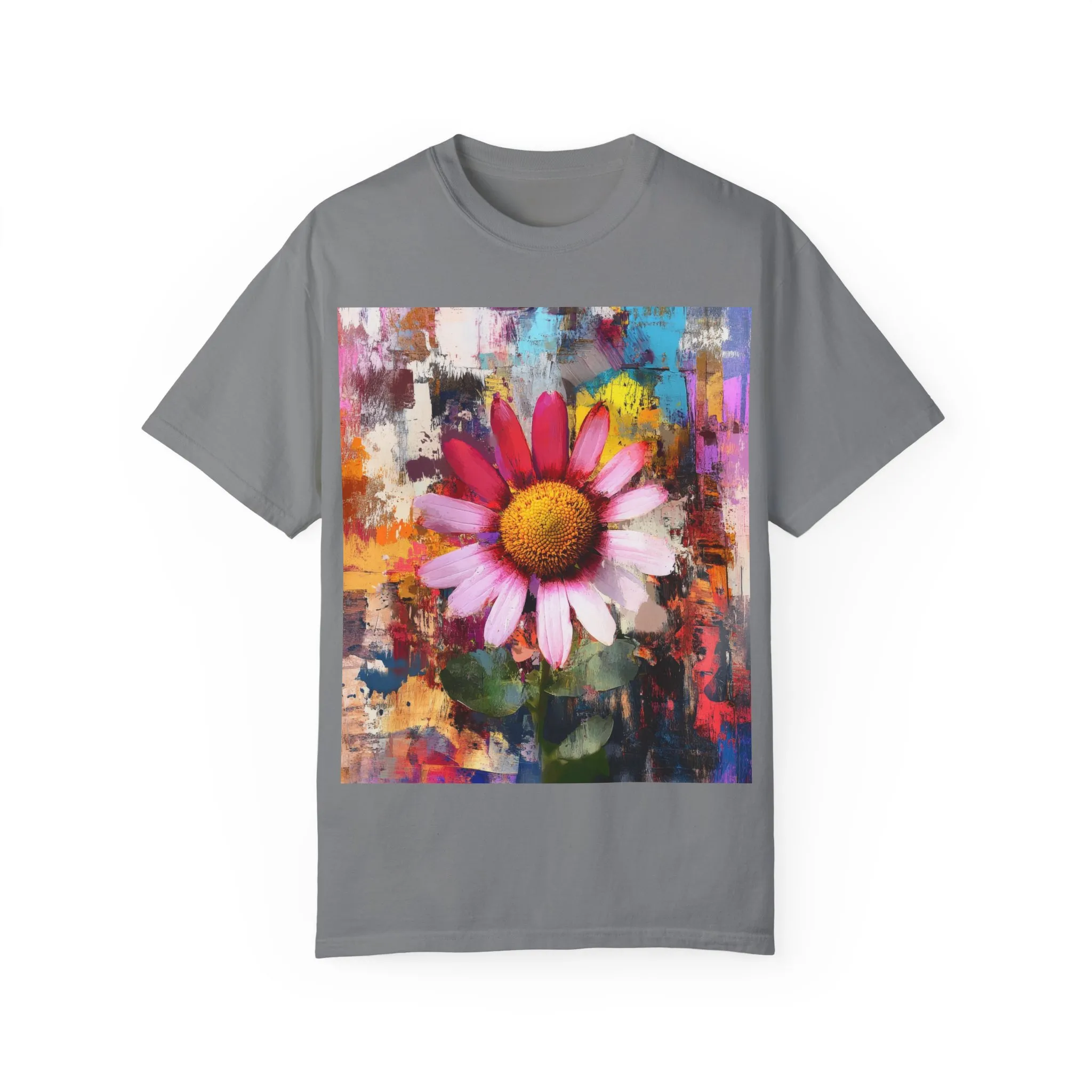 Colorful Floral Art Unisex Garment-Dyed T-Shirt - Image 2