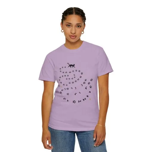 Whimsical Cat and Paw Print T-Shirt for Animal Lovers - Image 28