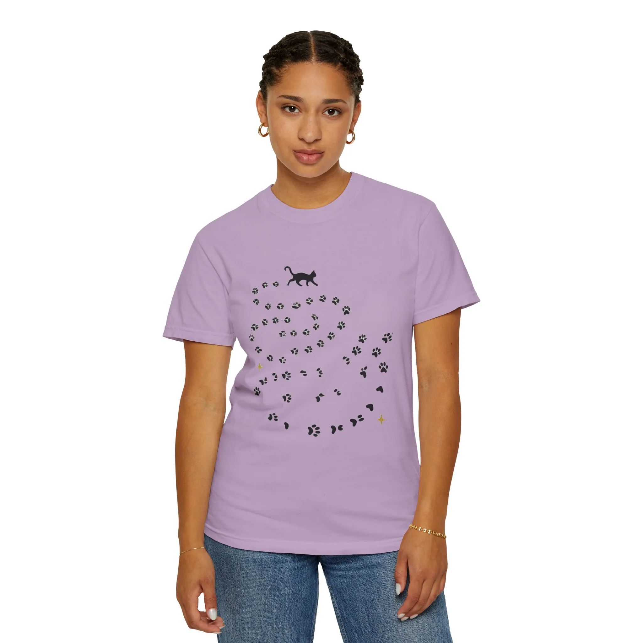 Whimsical Cat and Paw Print T-Shirt for Animal Lovers - Image 28