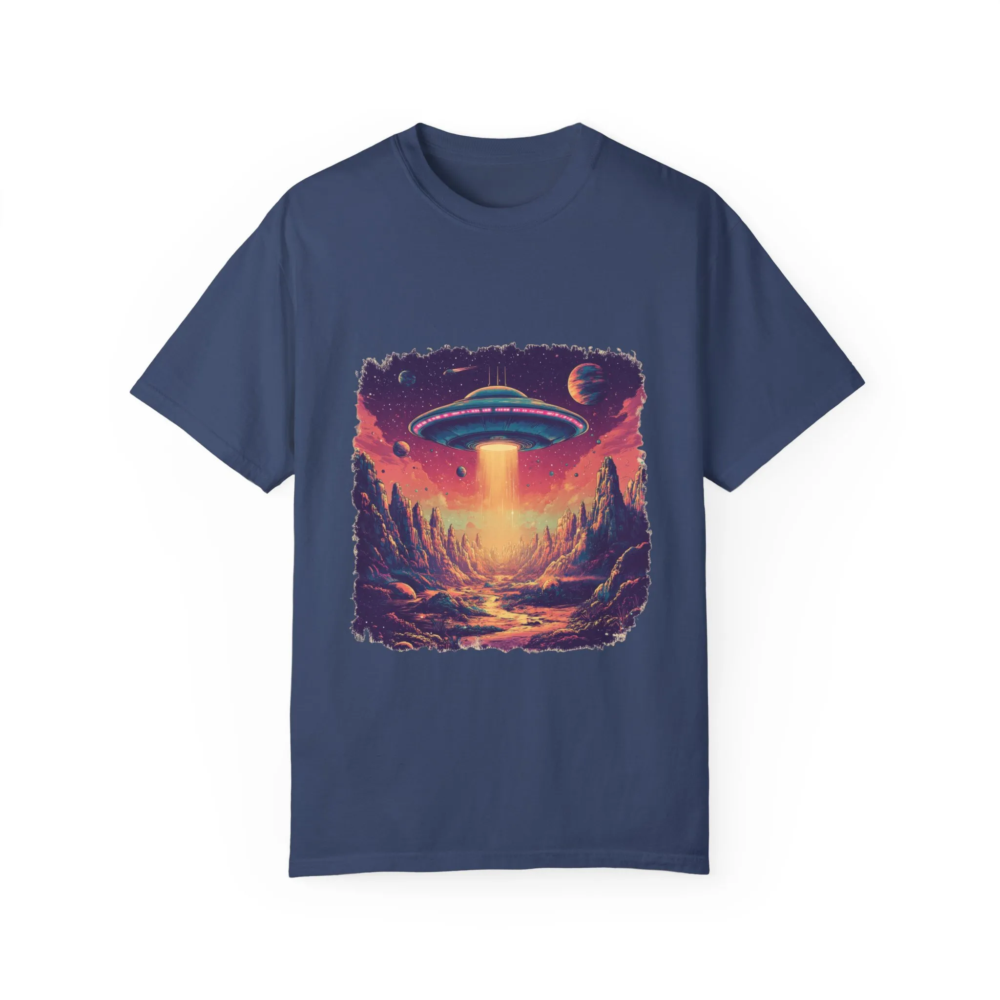 Galactic Adventure Unisex T-Shirt - UFO and Cosmic Landscape Design - Image 21