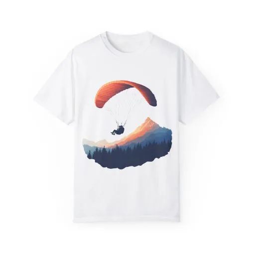 Adventure Awaits Unisex Garment-Dyed T-shirt - Paragliding and Mountain Design - Image 5