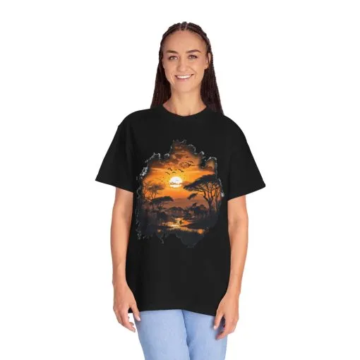 Sunset Safari Unisex Garment-Dyed T-shirt - Nature Inspired Graphic Tee - Image 4