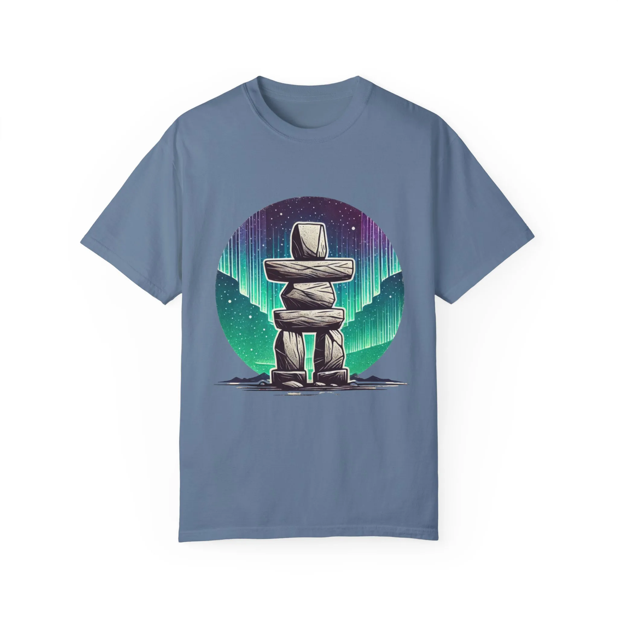 Northern Lights Stone Cairn Unisex Garment-Dyed T-Shirt - Image 21