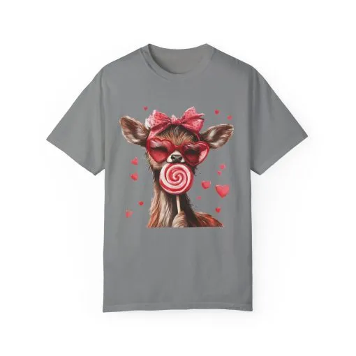Cute Valentine’s Day Deer T-Shirt - Garment-Dyed Unisex Tee with Heart Design - Image 29
