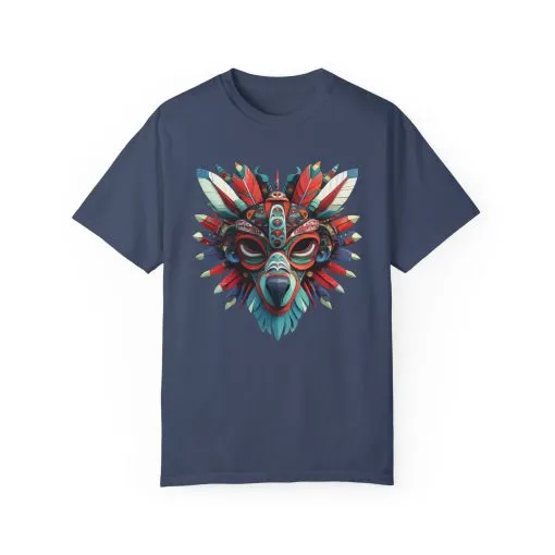 Vibrant Tribal Mask Unisex Garment-Dyed T-Shirt | Unique Festival Fashion