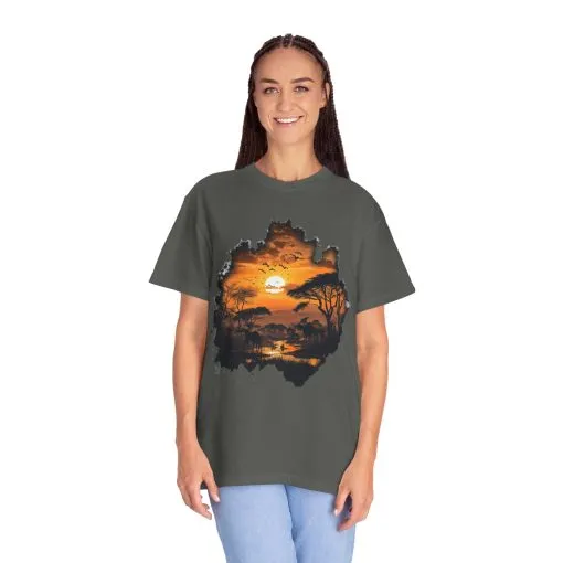 Sunset Safari Unisex Garment-Dyed T-shirt - Nature Inspired Graphic Tee - Image 12