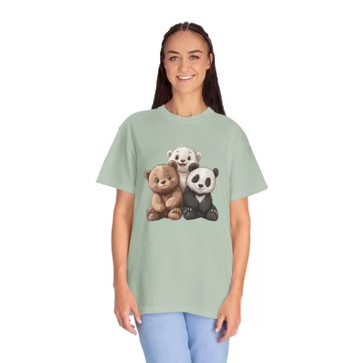 Adorable Bear and Panda Friends Unisex Garment-Dyed T-Shirt - Image 39